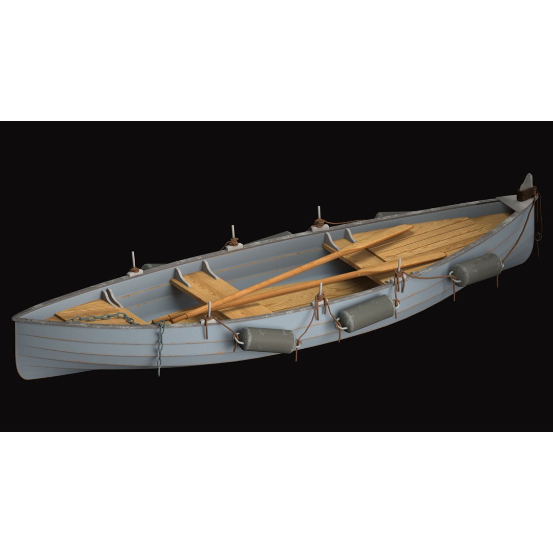 Boat 3D Model – High Poly Watercraft with Oars, FBX, PBR - View 7