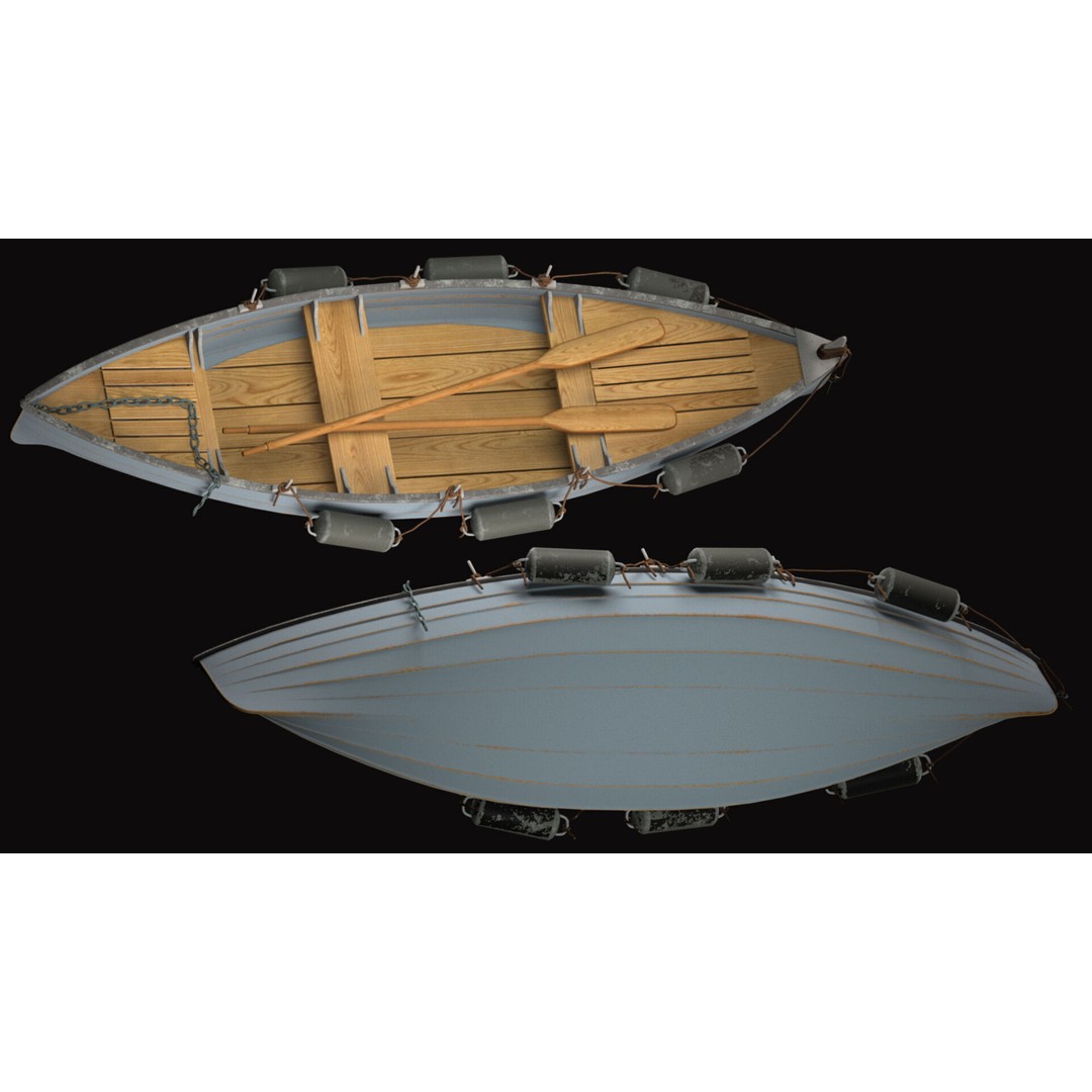 Boat 3D Model – High Poly Watercraft with Oars, FBX, PBR - View 9