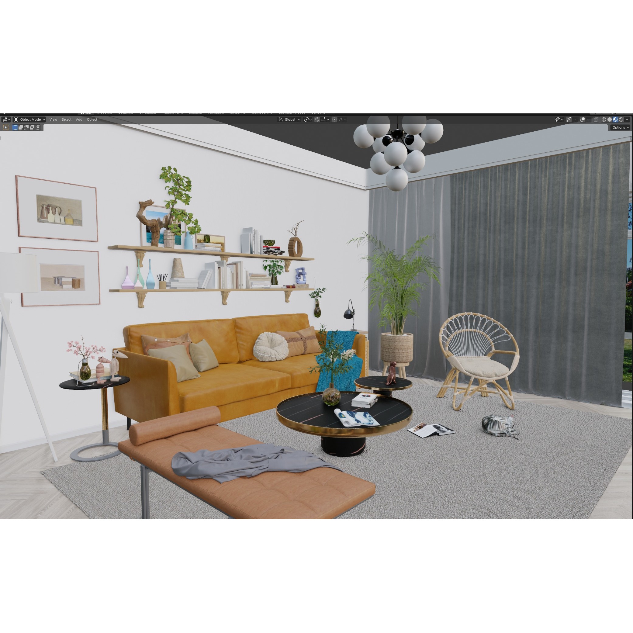 Modern Living Room Interior - 3D Model - View 3