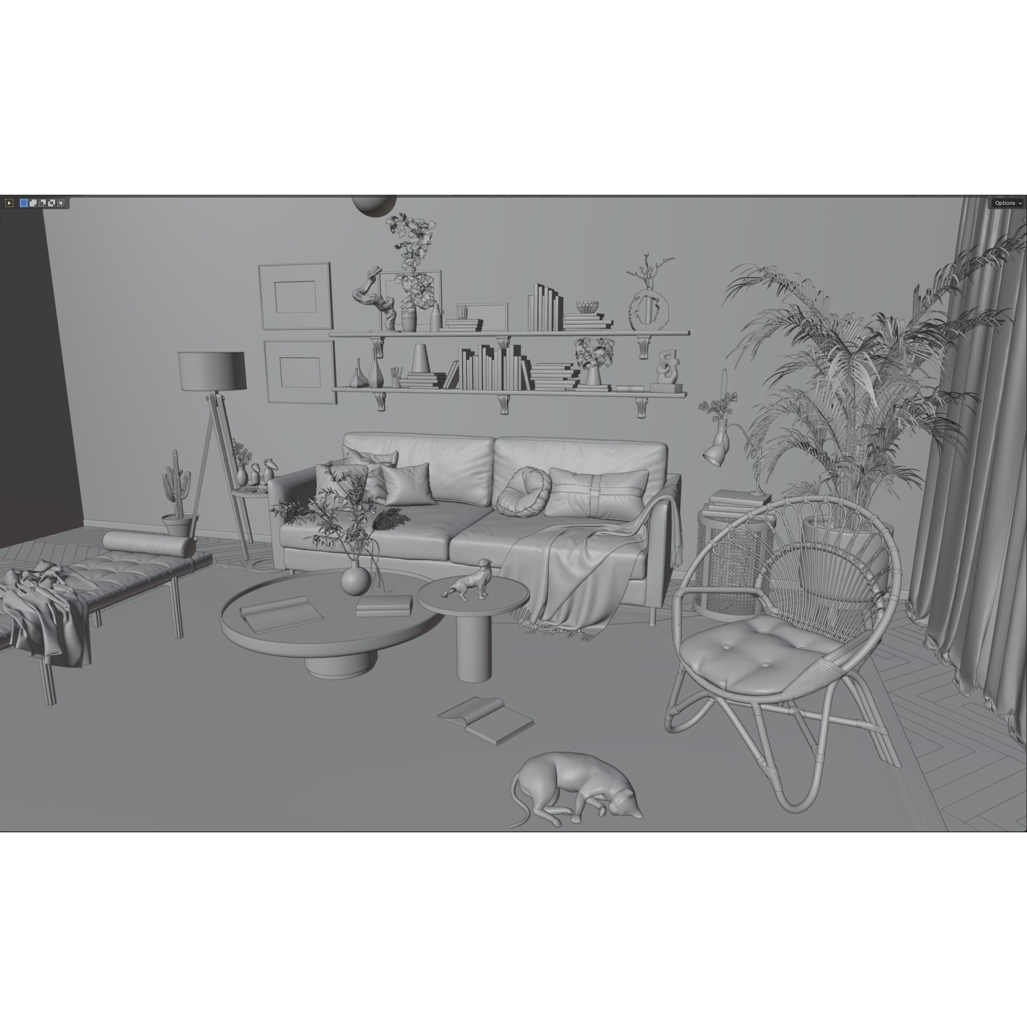 Modern Living Room Interior - 3D Model - View 7