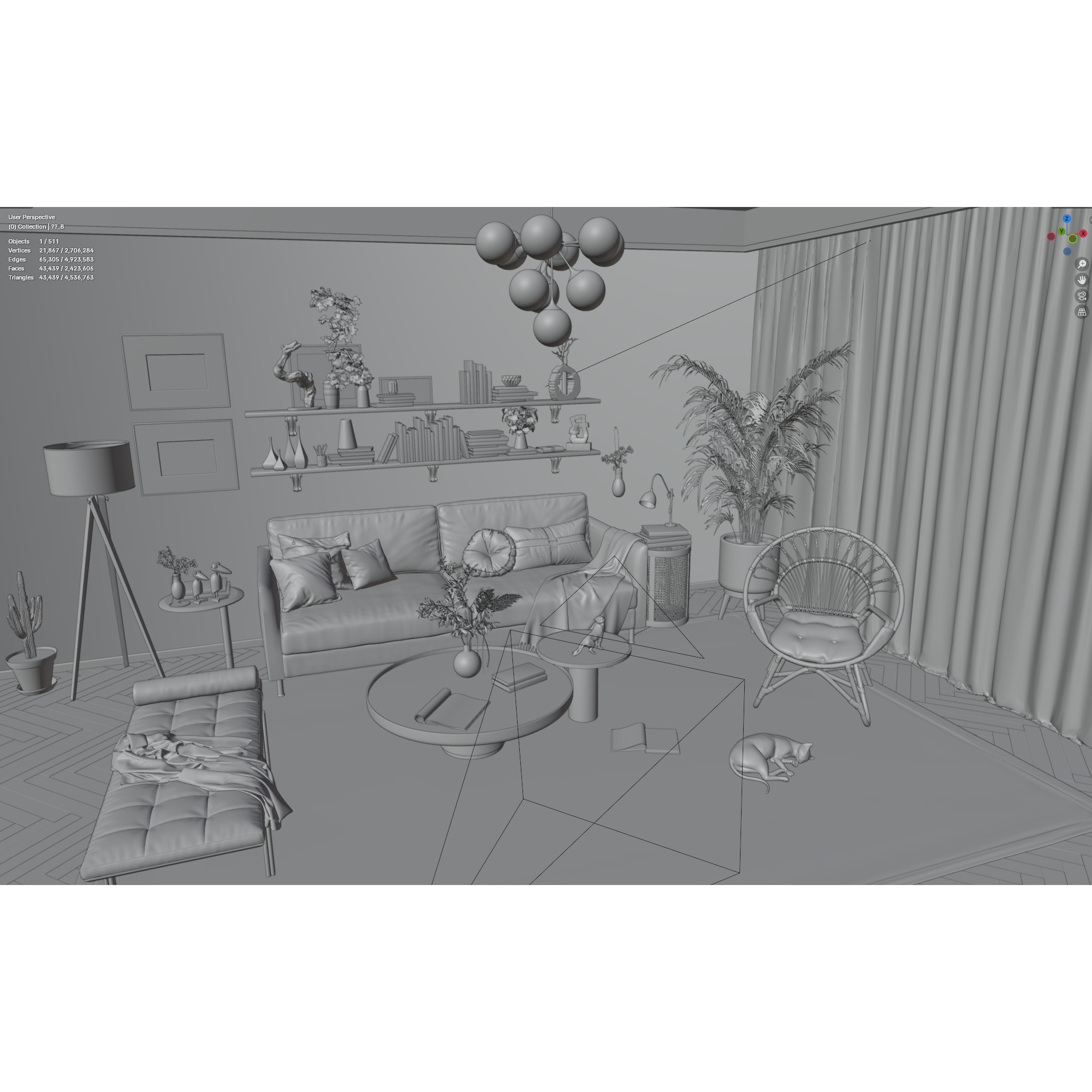 Modern Living Room Interior - 3D Model - View 8