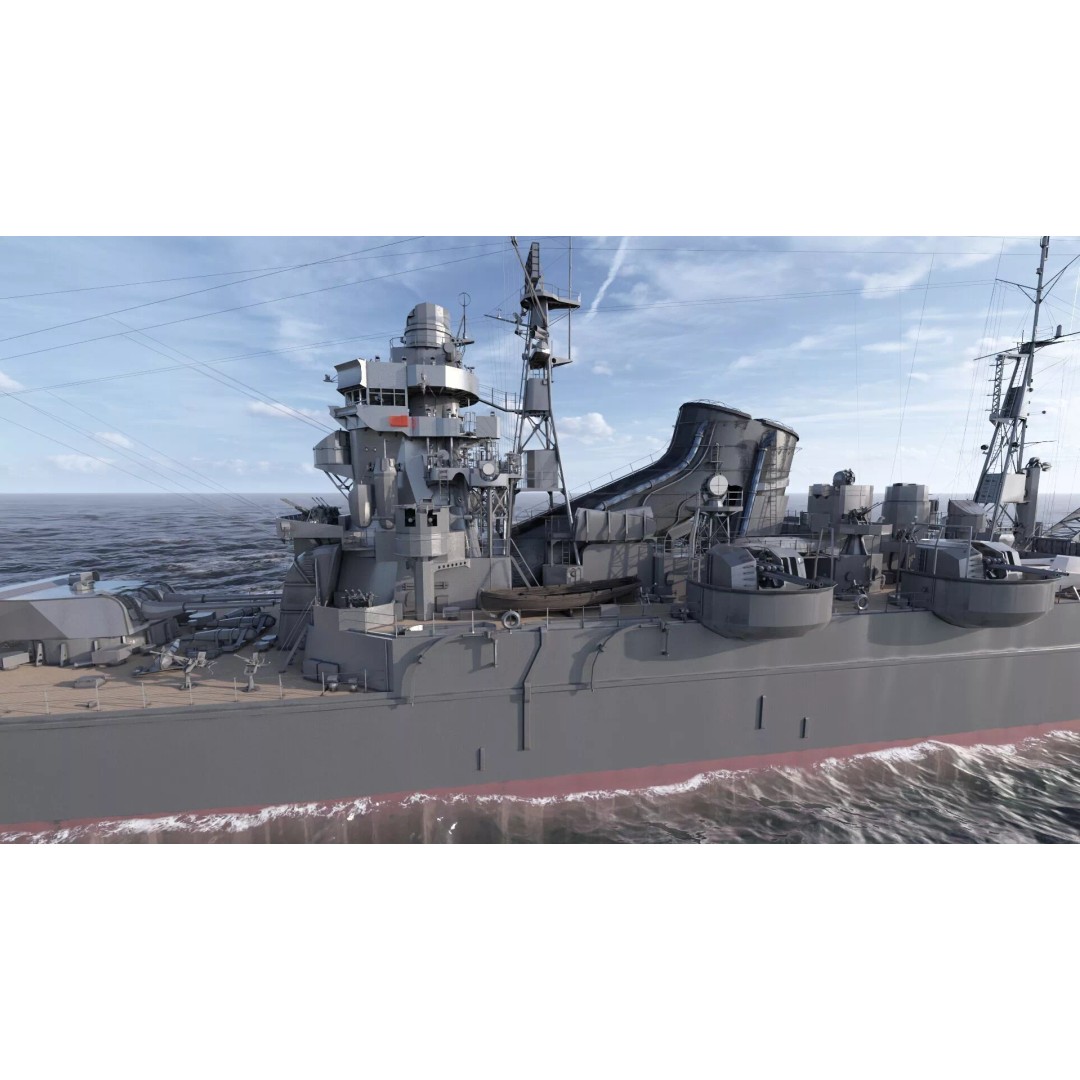 WW2 Japanese Navy Heavy Cruiser 3D Model – Detailed Military Vessel, OBJ, FBX - View 12