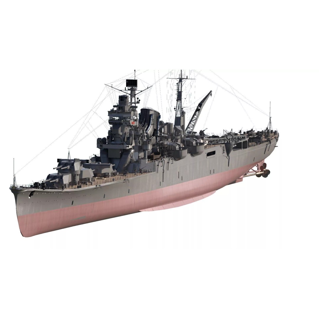 WW2 Japanese Navy Heavy Cruiser 3D Model – Detailed Military Vessel, OBJ, FBX - View 2
