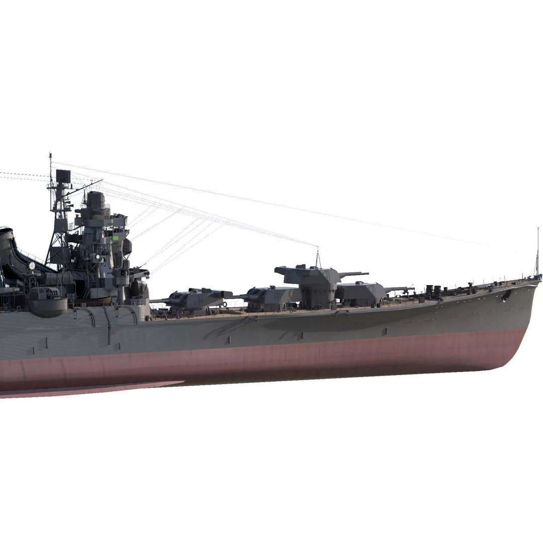 WW2 Japanese Navy Heavy Cruiser 3D Model – Detailed Military Vessel, OBJ, FBX - View 5