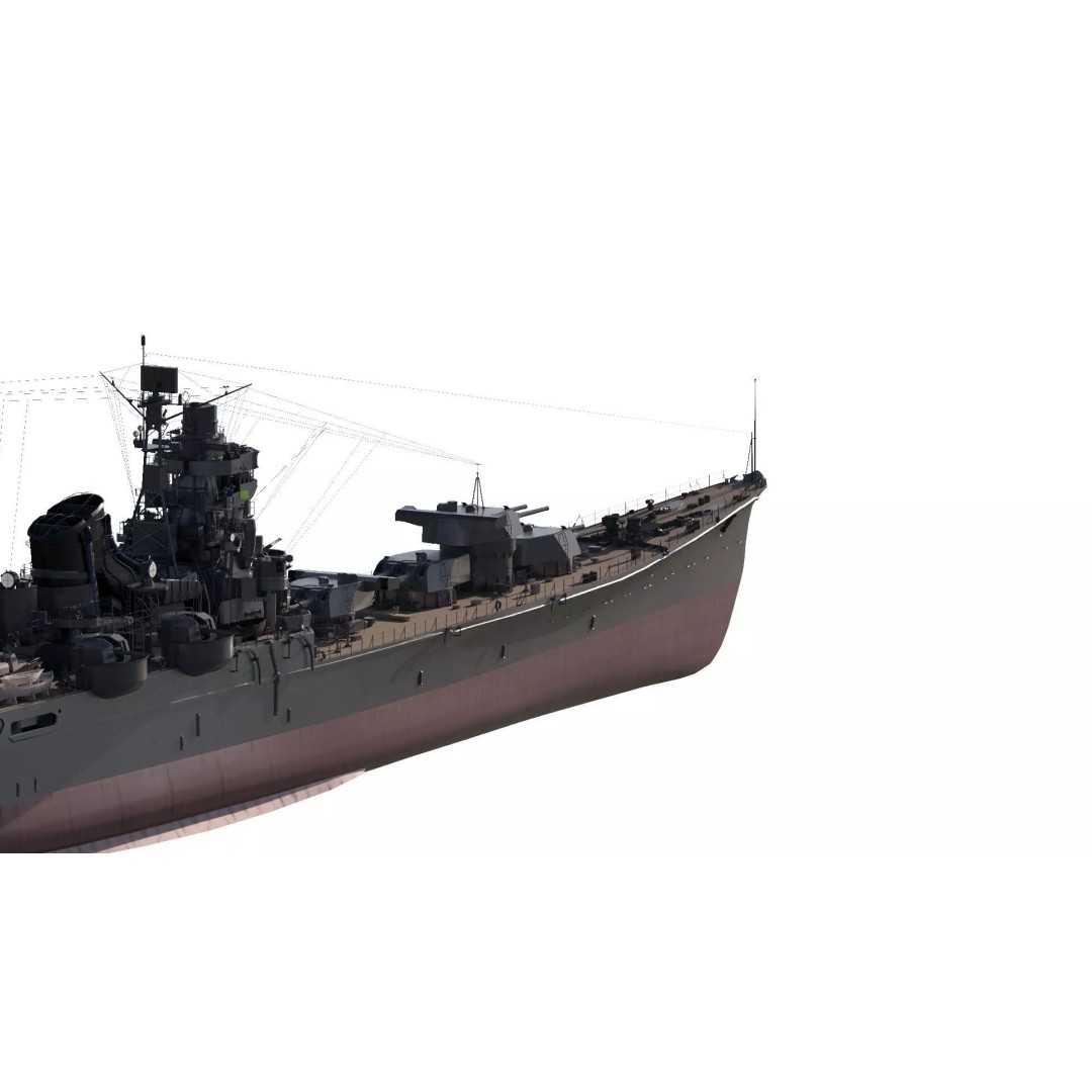 WW2 Japanese Navy Heavy Cruiser 3D Model – Detailed Military Vessel, OBJ, FBX - View 6