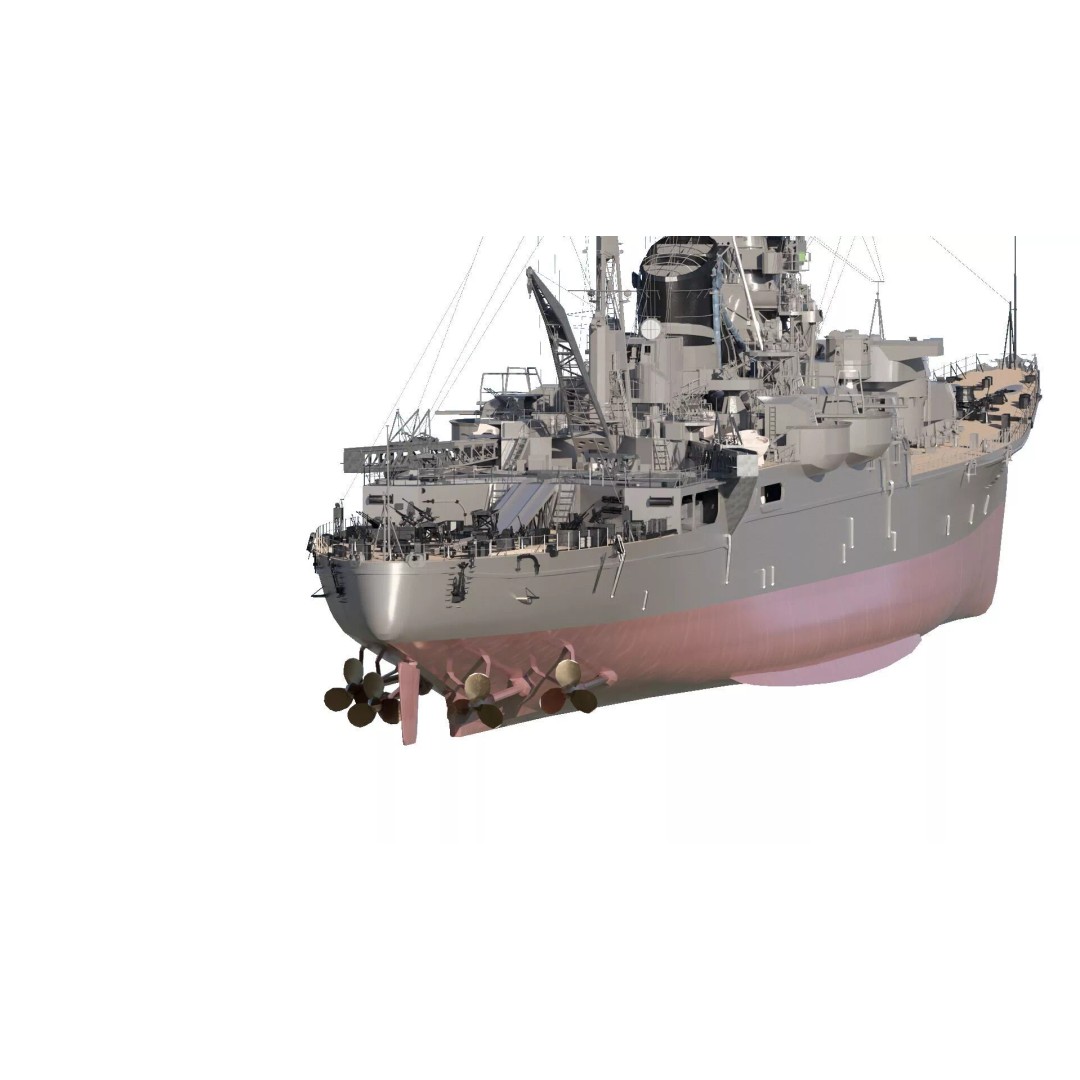 WW2 Japanese Navy Heavy Cruiser 3D Model – Detailed Military Vessel, OBJ, FBX - View 7