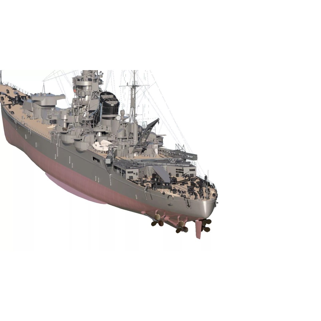 WW2 Japanese Navy Heavy Cruiser 3D Model – Detailed Military Vessel, OBJ, FBX - View 8