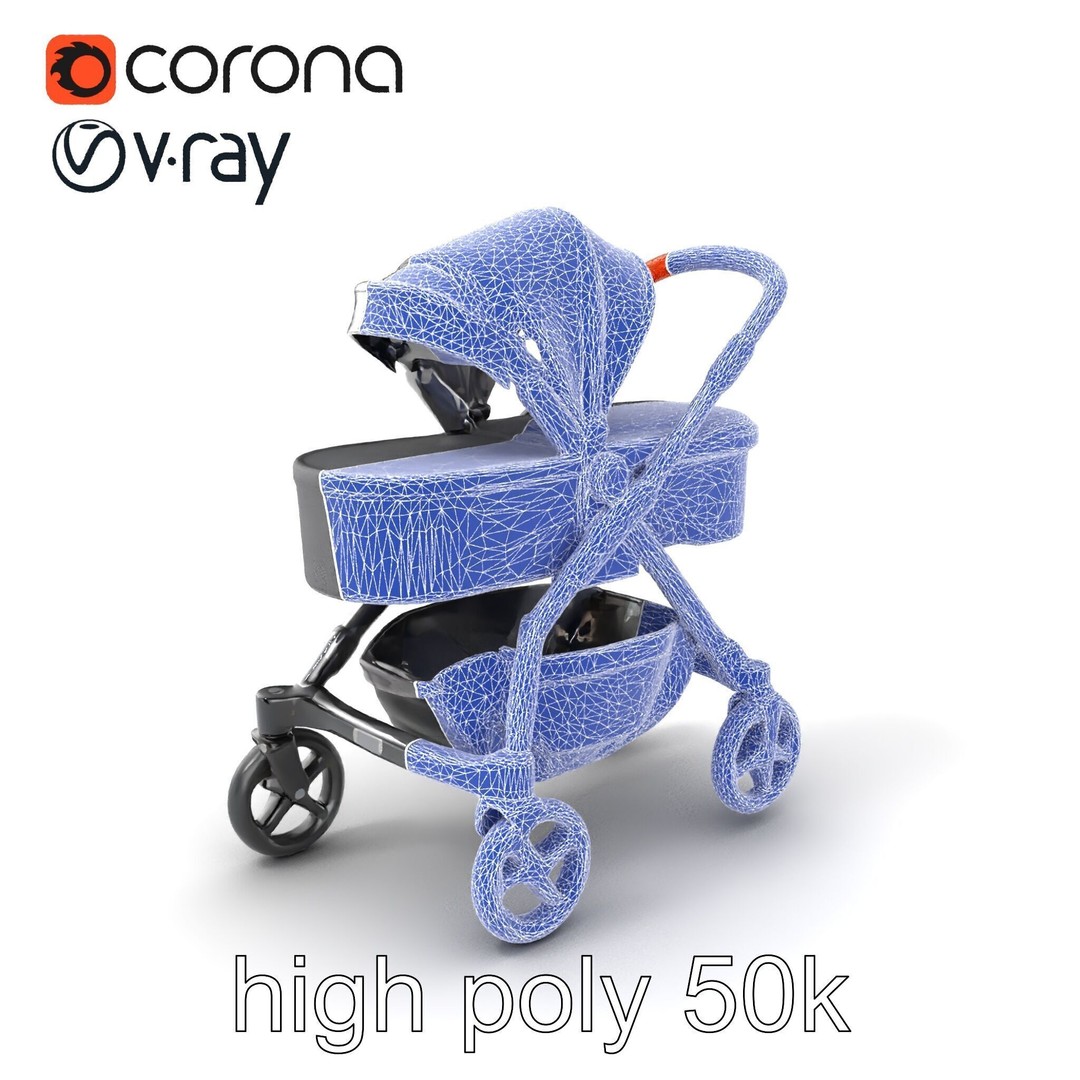 Convertible Stroller 3D Model – Low Poly PBR Asset for Games & Renders - View 11