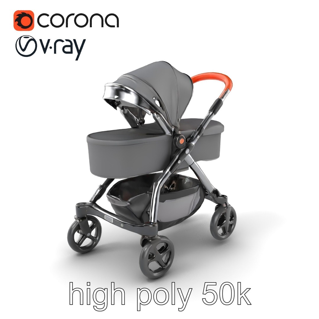 Convertible Stroller 3D Model – Low Poly PBR Asset for Games & Renders - View 3