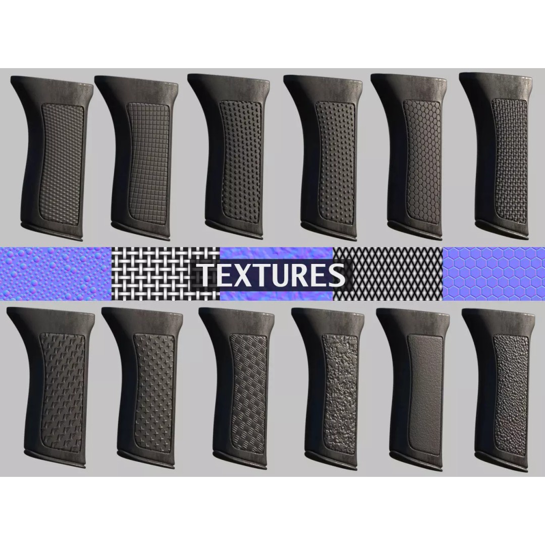 Gun Grip Texture Maps 3D Model – PBR Metallic Workflow, 4K - View 2