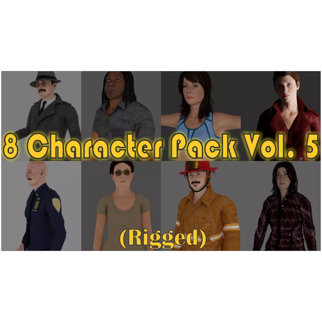 8 Characters Pack 3D Model – Rigged Game-Ready Characters, FBX, Blender - View 2