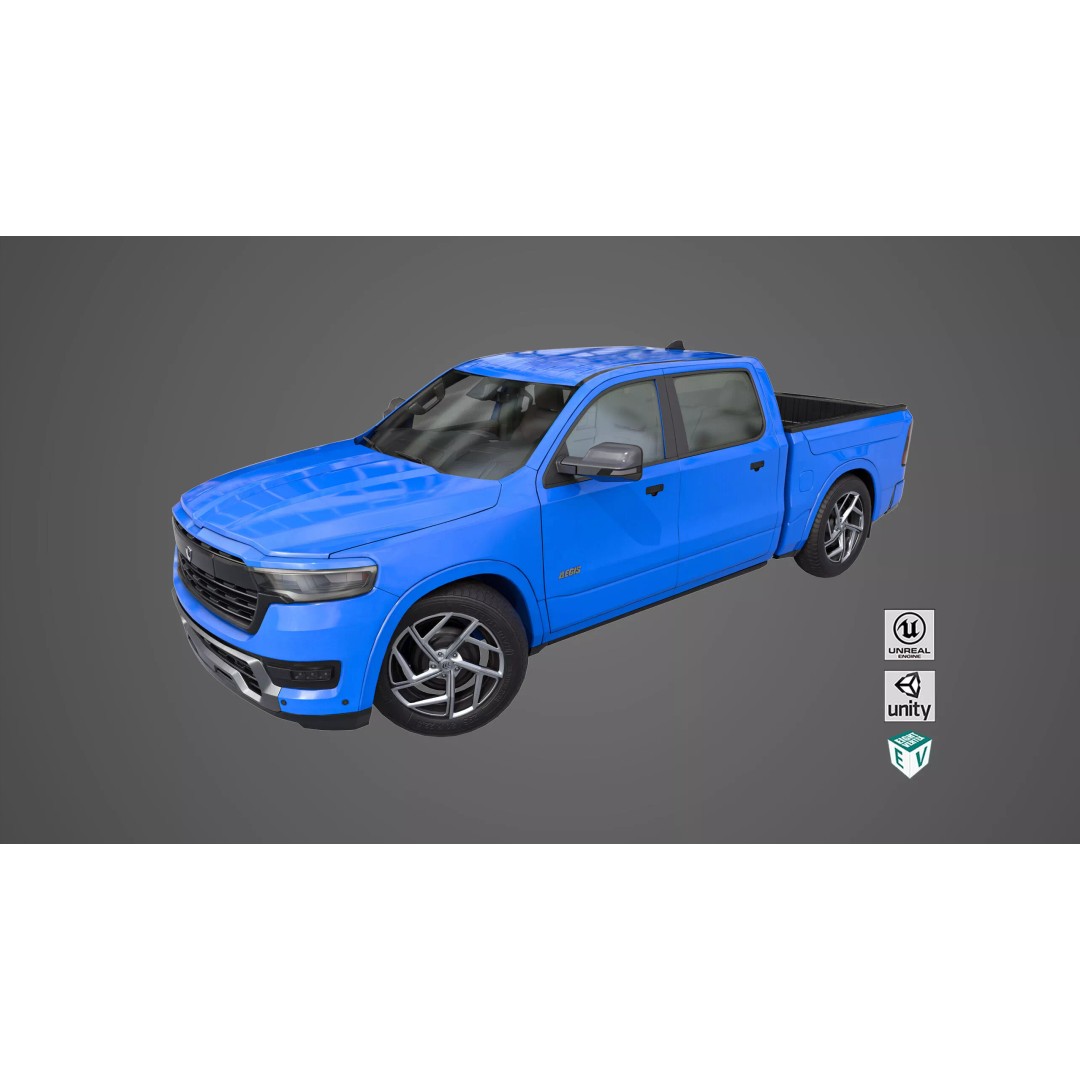Pickup Truck 3D Model – Low Poly Rigged PBR Game Asset, FBX - View 2