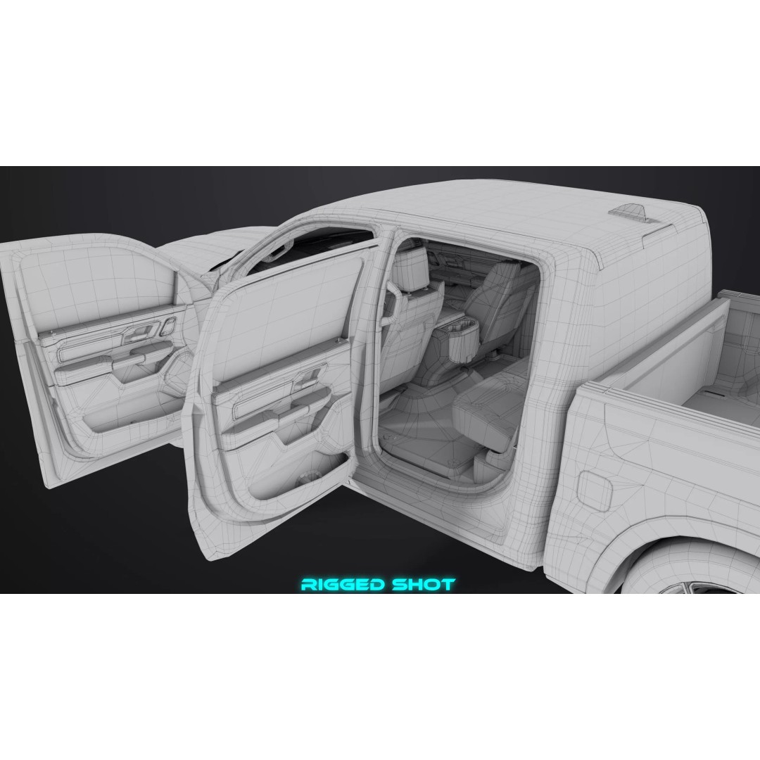 Pickup Truck 3D Model – Low Poly Rigged PBR Game Asset, FBX - View 45