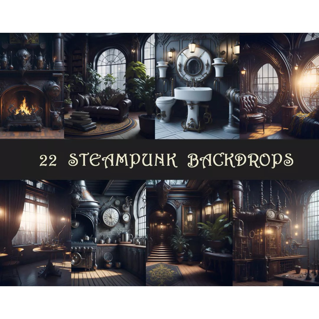 Steampunk Backdrop Images Texture 3D Model – 22 High-Res Digital Images, PBR - View 2