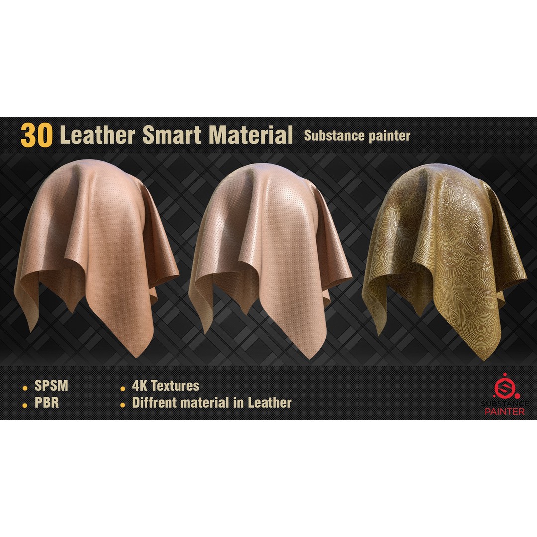 Leather Smart Materials 3D Model – 30 High-Quality PBR Textures for Substance Painter