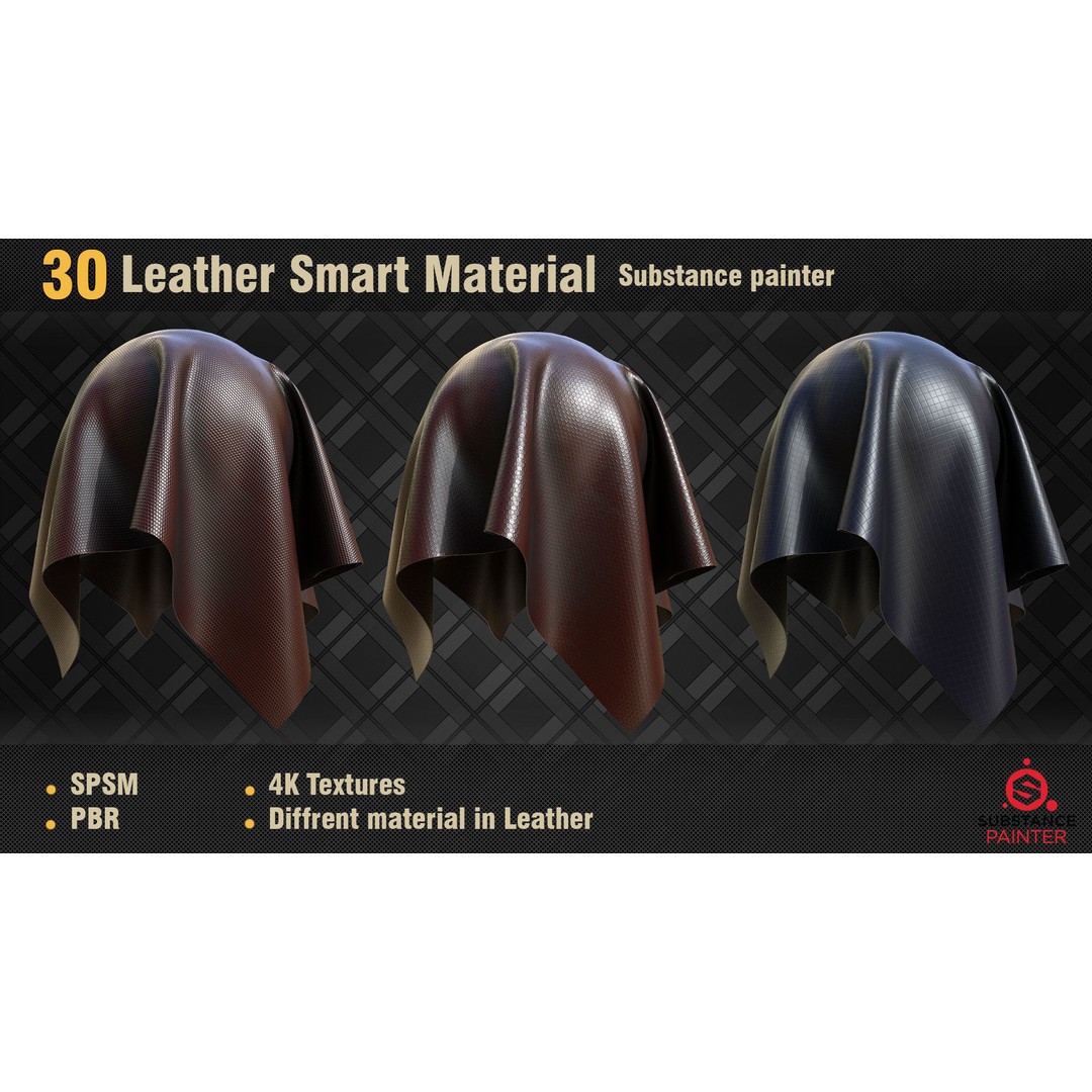 Leather Smart Materials 3D Model – 30 High-Quality PBR Textures for Substance Painter - View 10
