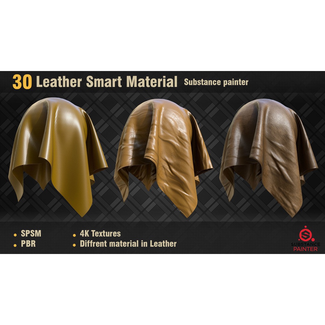 Leather Smart Materials 3D Model – 30 High-Quality PBR Textures for Substance Painter - View 11