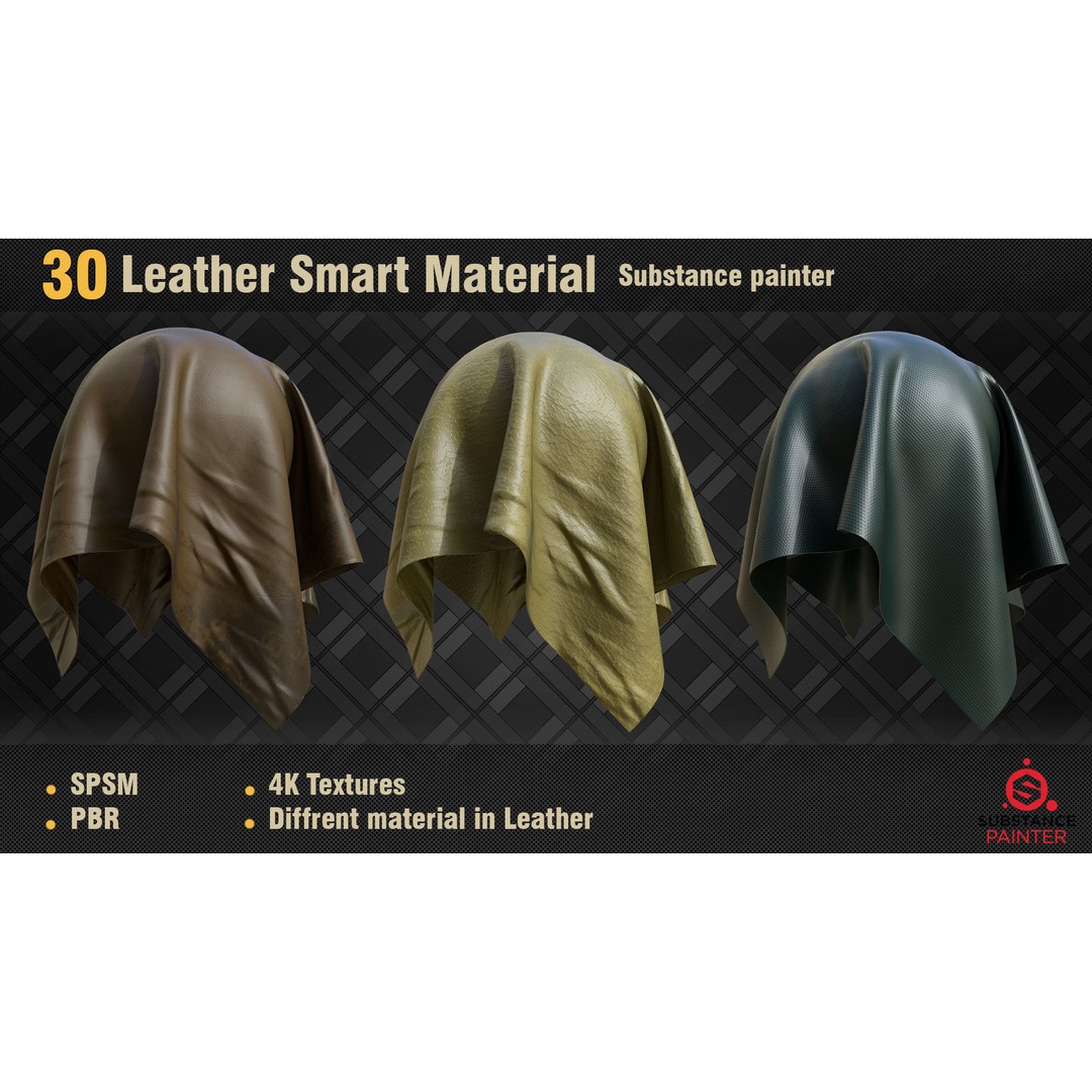 Leather Smart Materials 3D Model – 30 High-Quality PBR Textures for Substance Painter - View 12