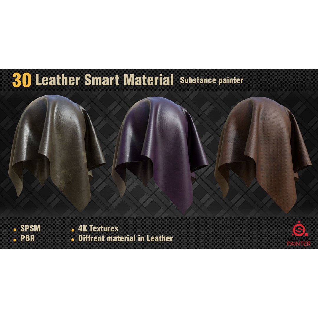 Leather Smart Materials 3D Model – 30 High-Quality PBR Textures for Substance Painter - View 13