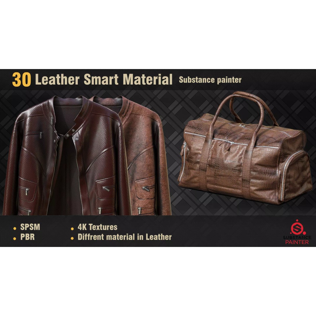 Leather Smart Materials 3D Model – 30 High-Quality PBR Textures for Substance Painter - View 2