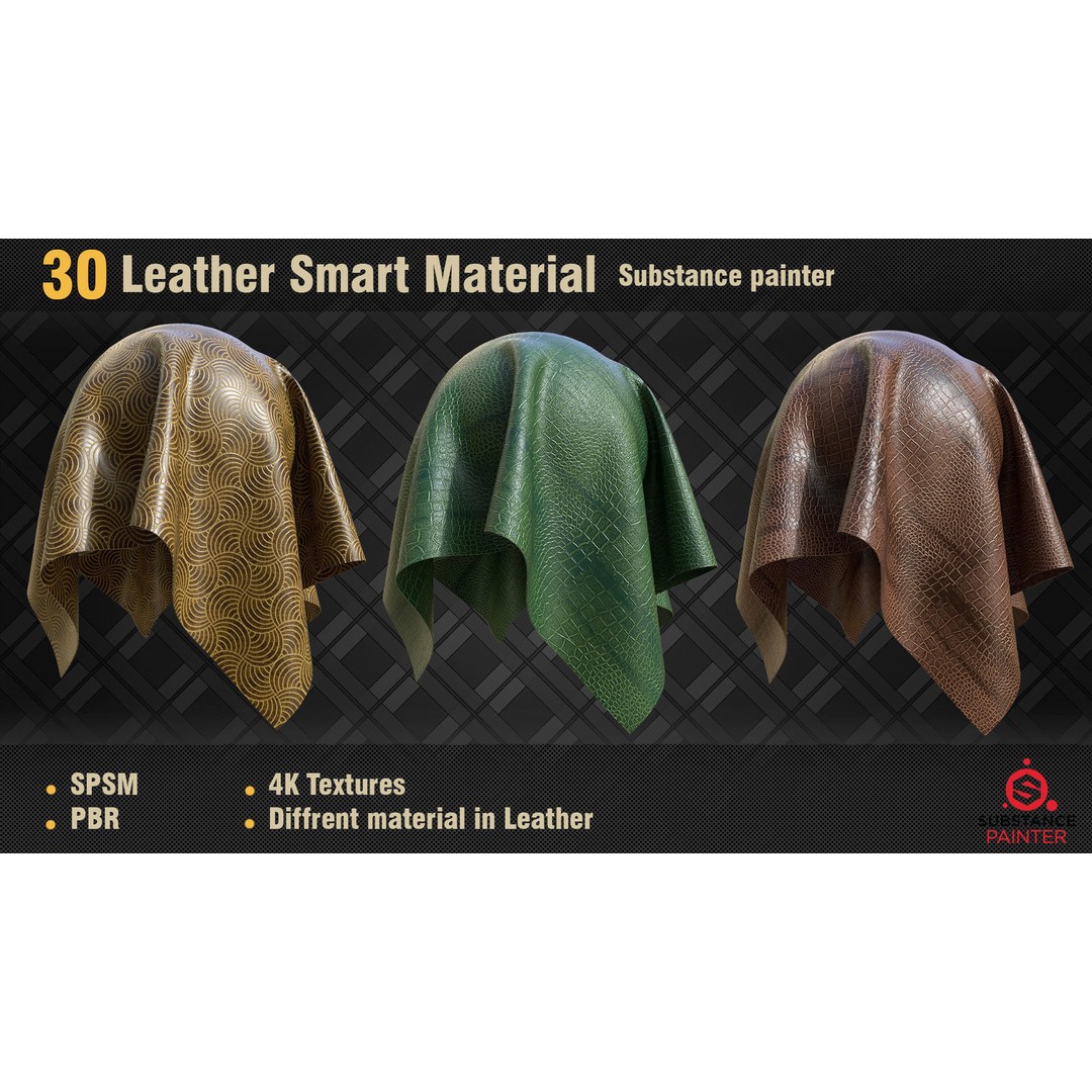 Leather Smart Materials 3D Model – 30 High-Quality PBR Textures for Substance Painter - View 3