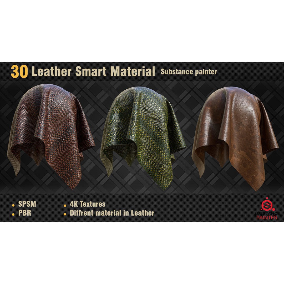 Leather Smart Materials 3D Model – 30 High-Quality PBR Textures for Substance Painter - View 4