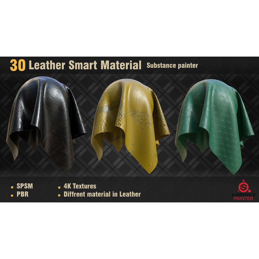 Leather Smart Materials 3D Model – 30 High-Quality PBR Textures for Substance Painter - View 5
