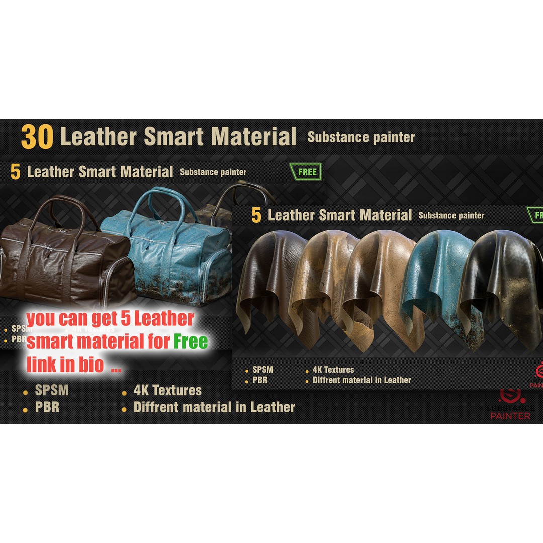 Leather Smart Materials 3D Model – 30 High-Quality PBR Textures for Substance Painter - View 6