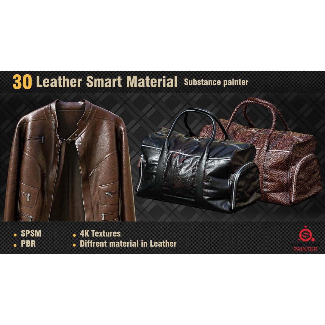 Leather Smart Materials 3D Model – 30 High-Quality PBR Textures for Substance Painter - View 7