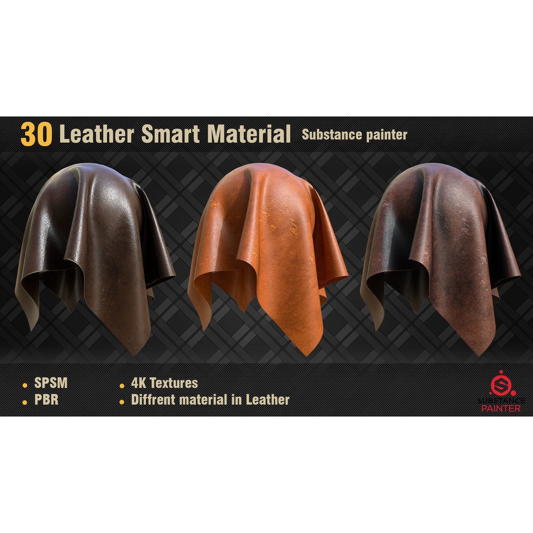 Leather Smart Materials 3D Model – 30 High-Quality PBR Textures for Substance Painter - View 8