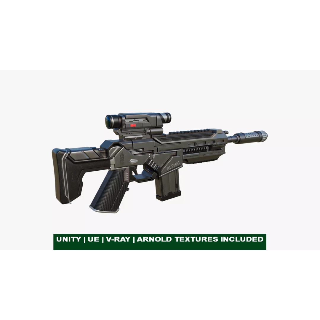 Assault Rifle 3D Model – Low Poly Game-Ready Asset, FBX, PBR Textures - View 2