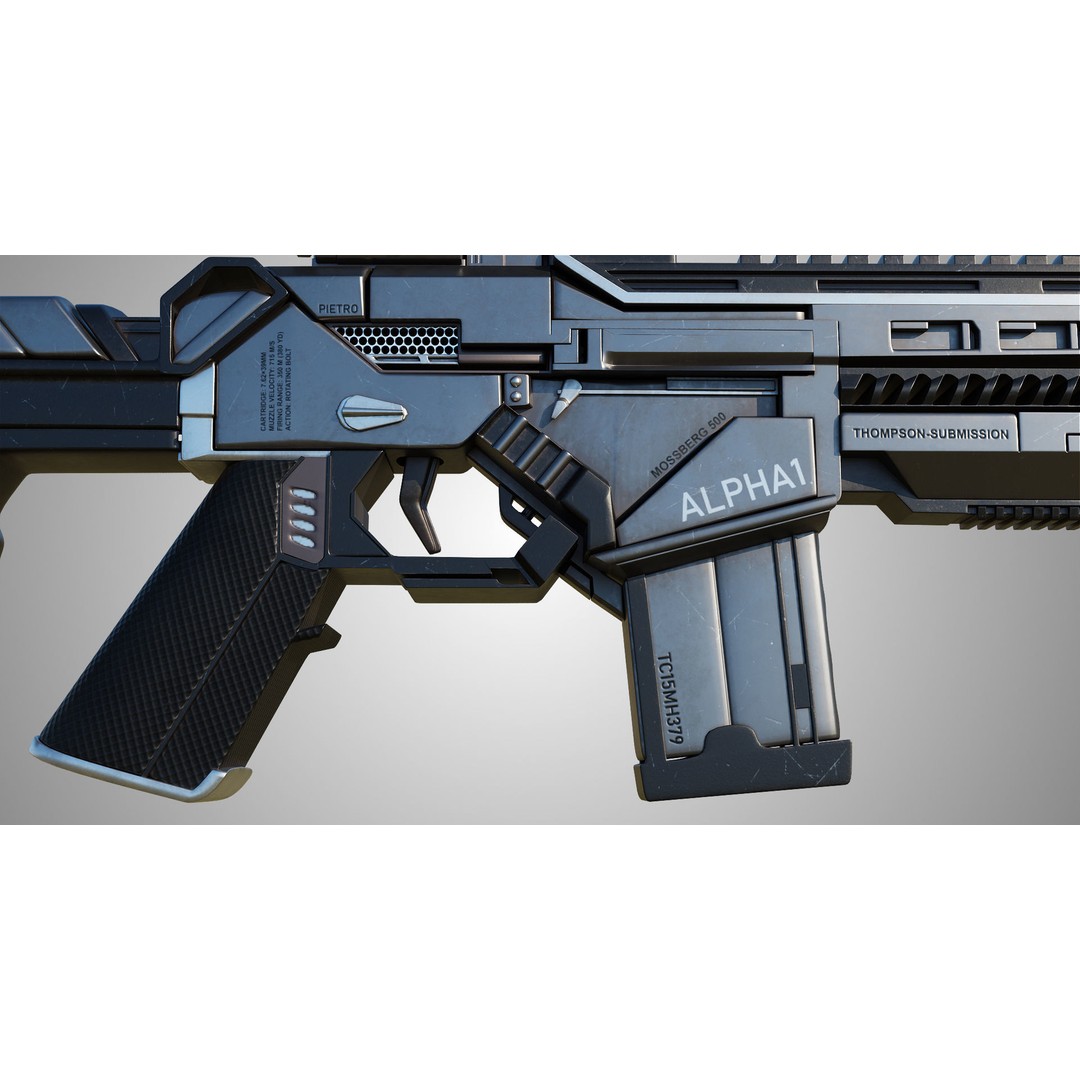 Assault Rifle 3D Model – Low Poly Game-Ready Asset, FBX, PBR Textures - View 7