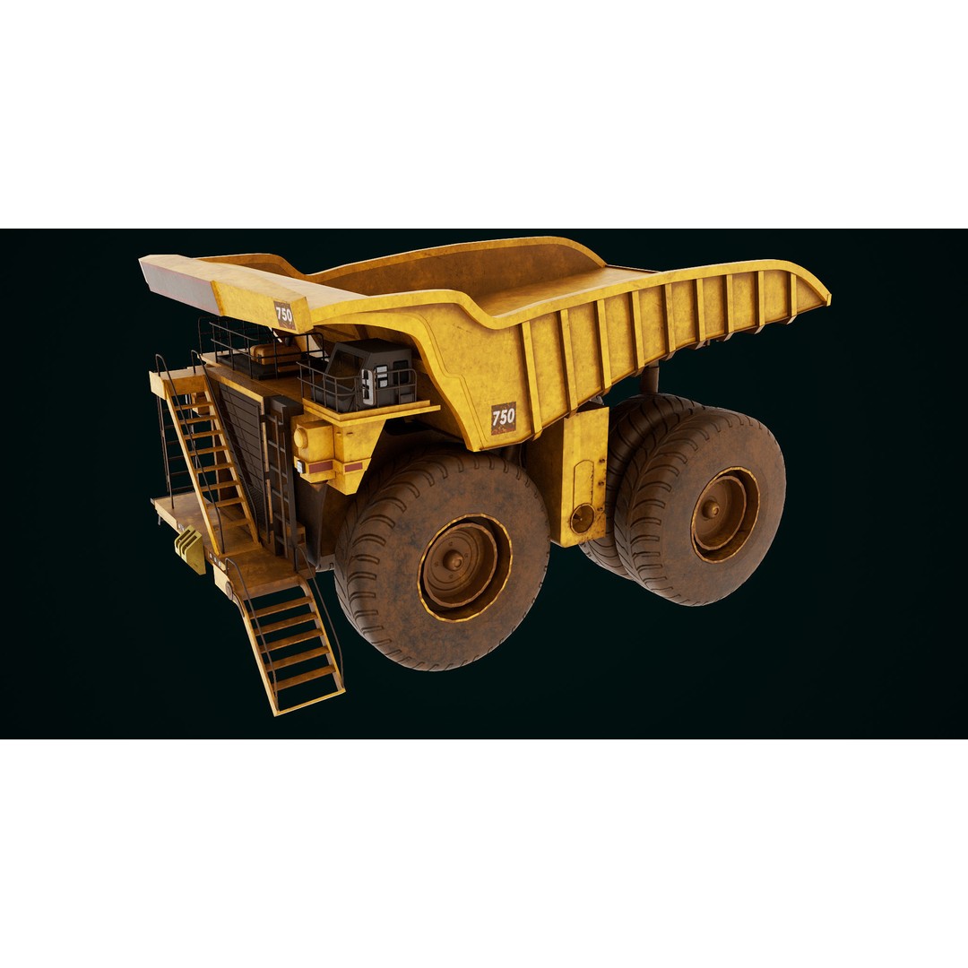 Dirty Mining Truck 3D Model – Rigged Low Poly Game Asset, FBX - View 12
