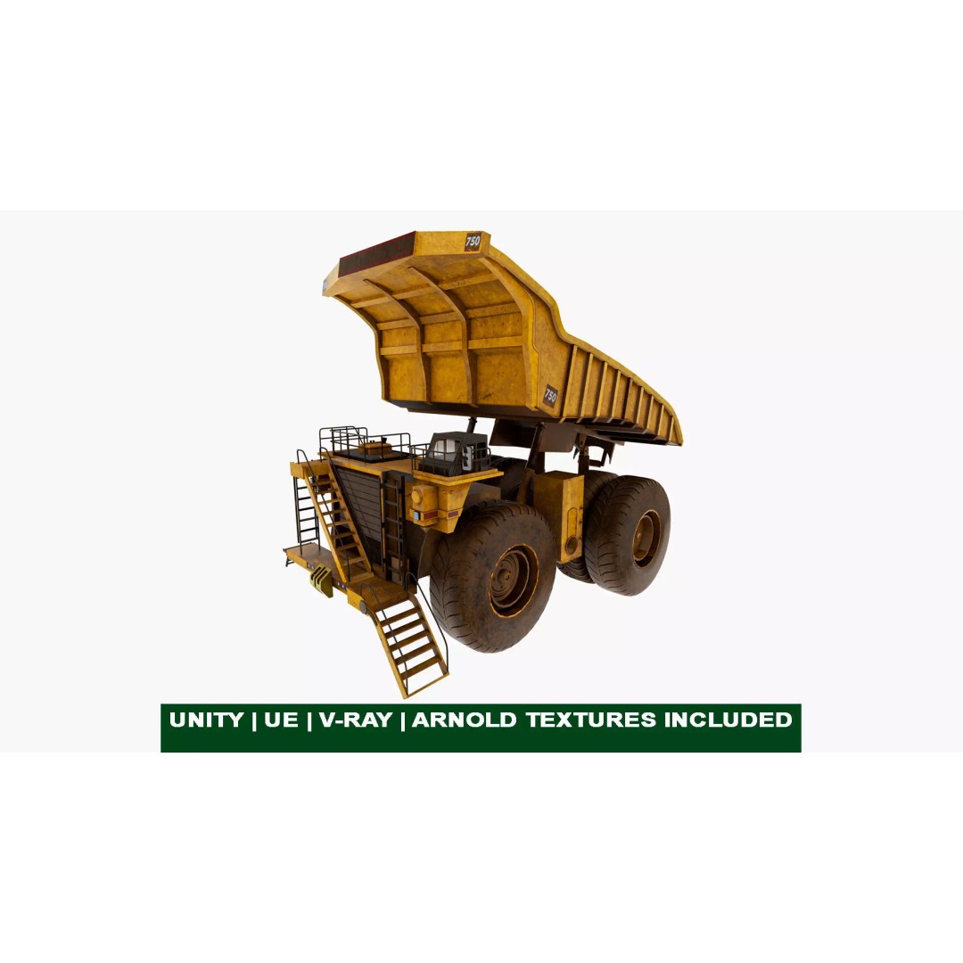 Dirty Mining Truck 3D Model – Rigged Low Poly Game Asset, FBX - View 2