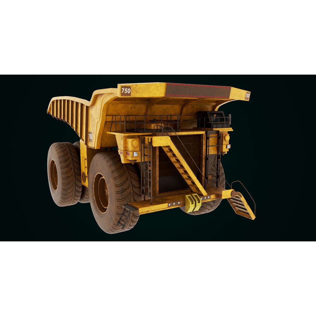 Dirty Mining Truck 3D Model – Rigged Low Poly Game Asset, FBX - View 3