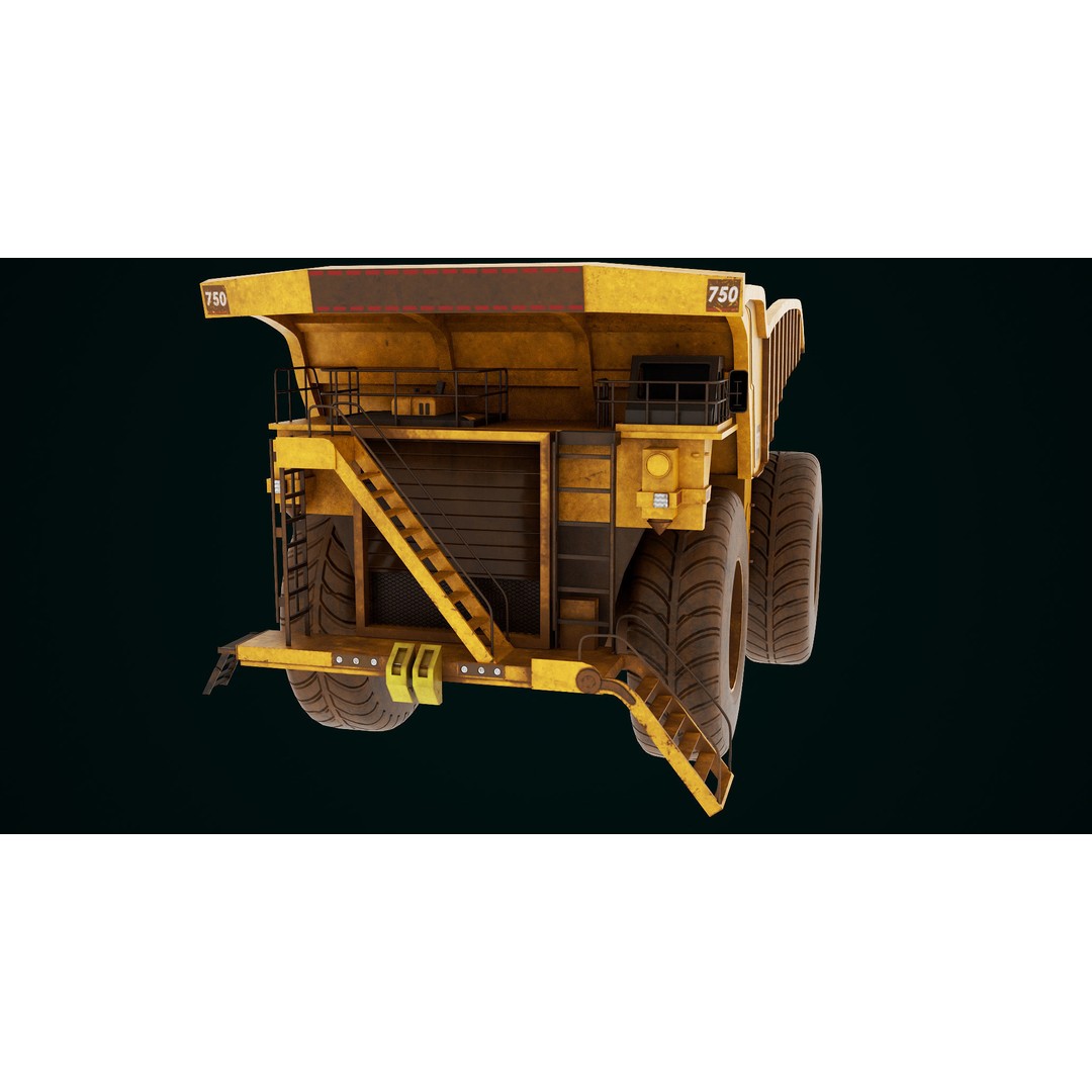 Dirty Mining Truck 3D Model – Rigged Low Poly Game Asset, FBX - View 6
