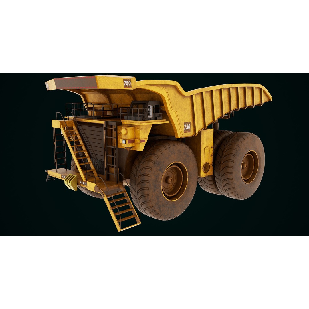 Dirty Mining Truck 3D Model – Rigged Low Poly Game Asset, FBX - View 8