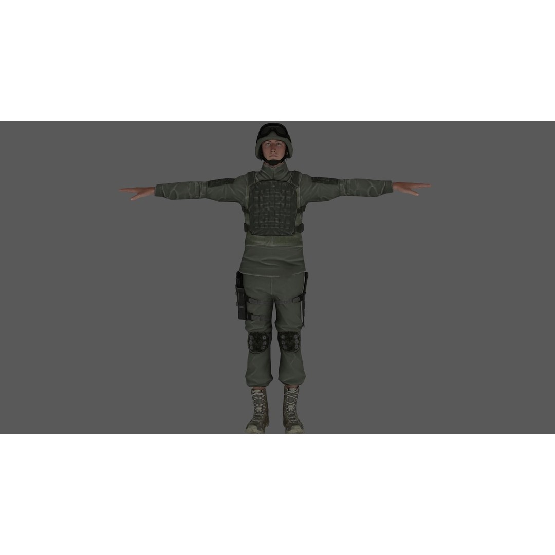 Rigged Soldier 3D Model – Detailed Military Character, FBX, PBR - View 3