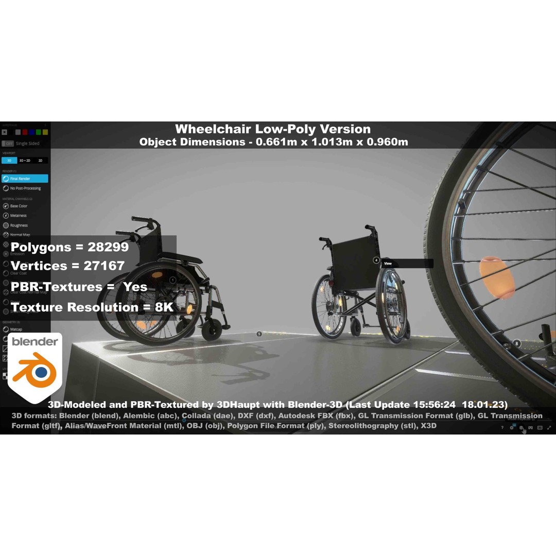 Wheelchair 3D Model – Low Poly PBR Textured Game Asset, FBX & OBJ