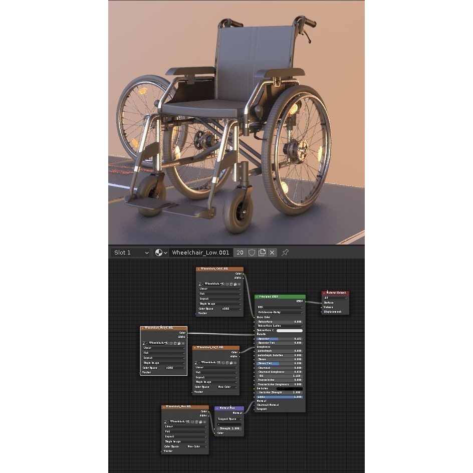 Wheelchair 3D Model – Low Poly PBR Textured Game Asset, FBX & OBJ - View 10