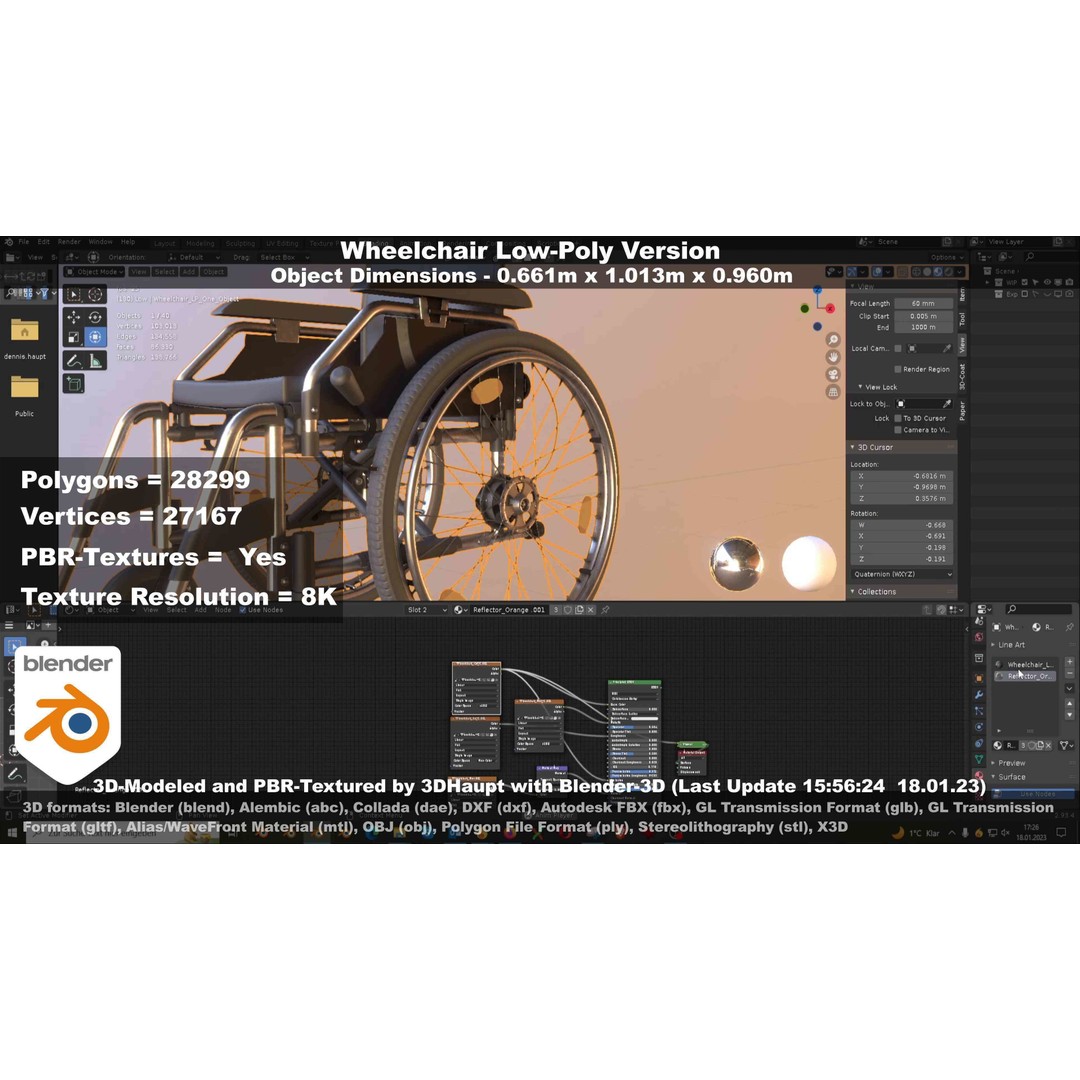 Wheelchair 3D Model – Low Poly PBR Textured Game Asset, FBX & OBJ - View 100