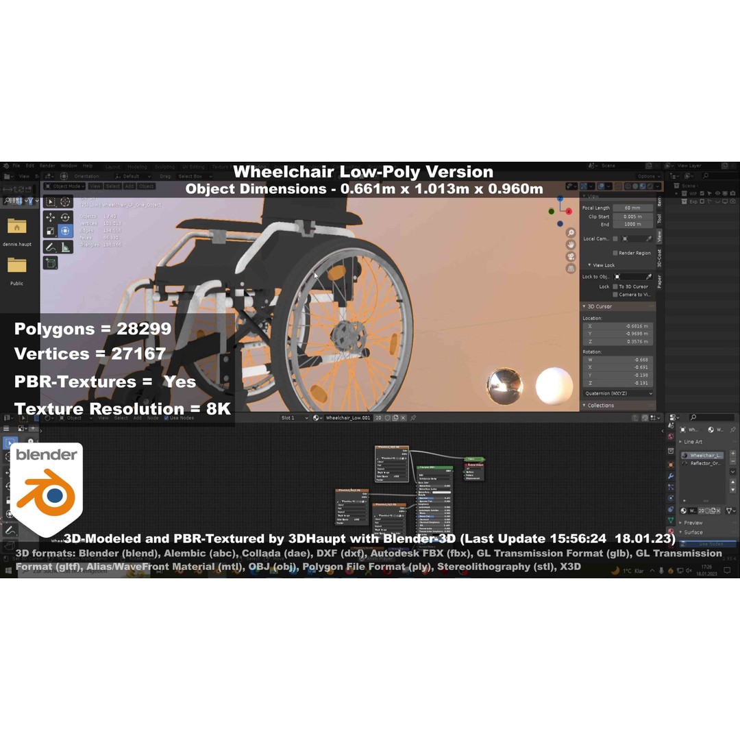 Wheelchair 3D Model – Low Poly PBR Textured Game Asset, FBX & OBJ - View 104
