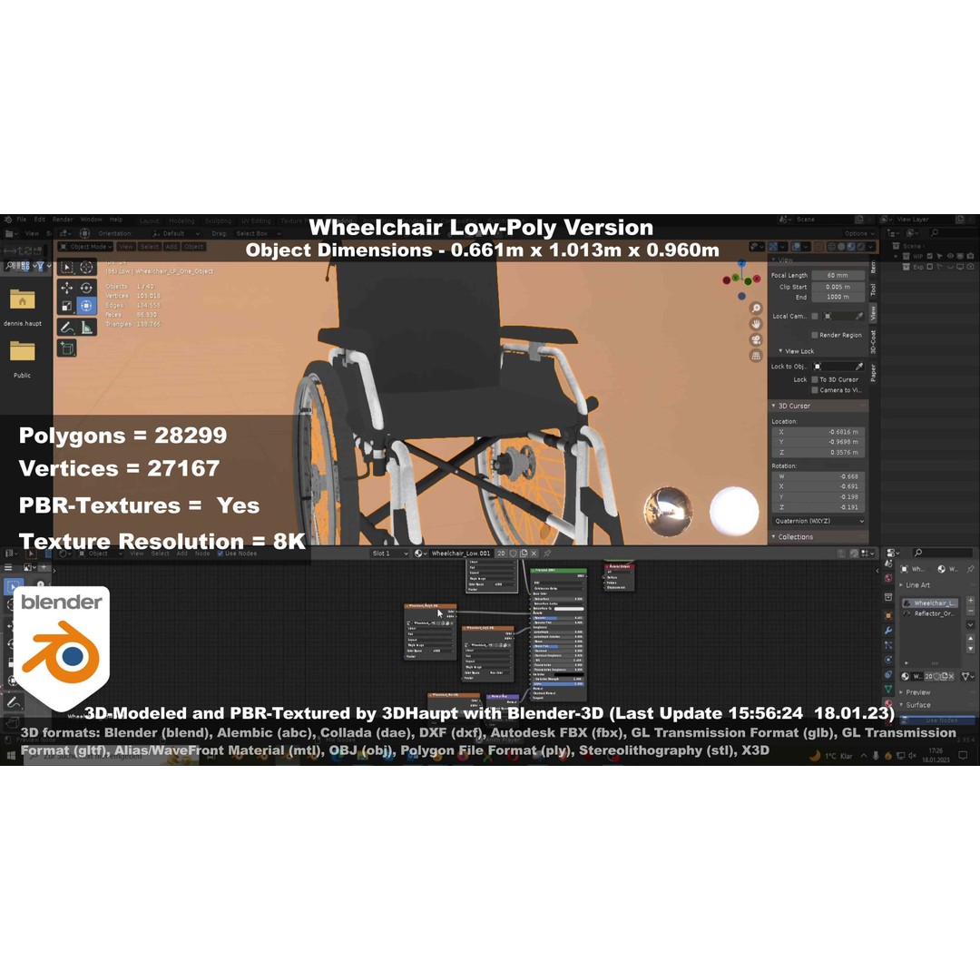 Wheelchair 3D Model – Low Poly PBR Textured Game Asset, FBX & OBJ - View 106