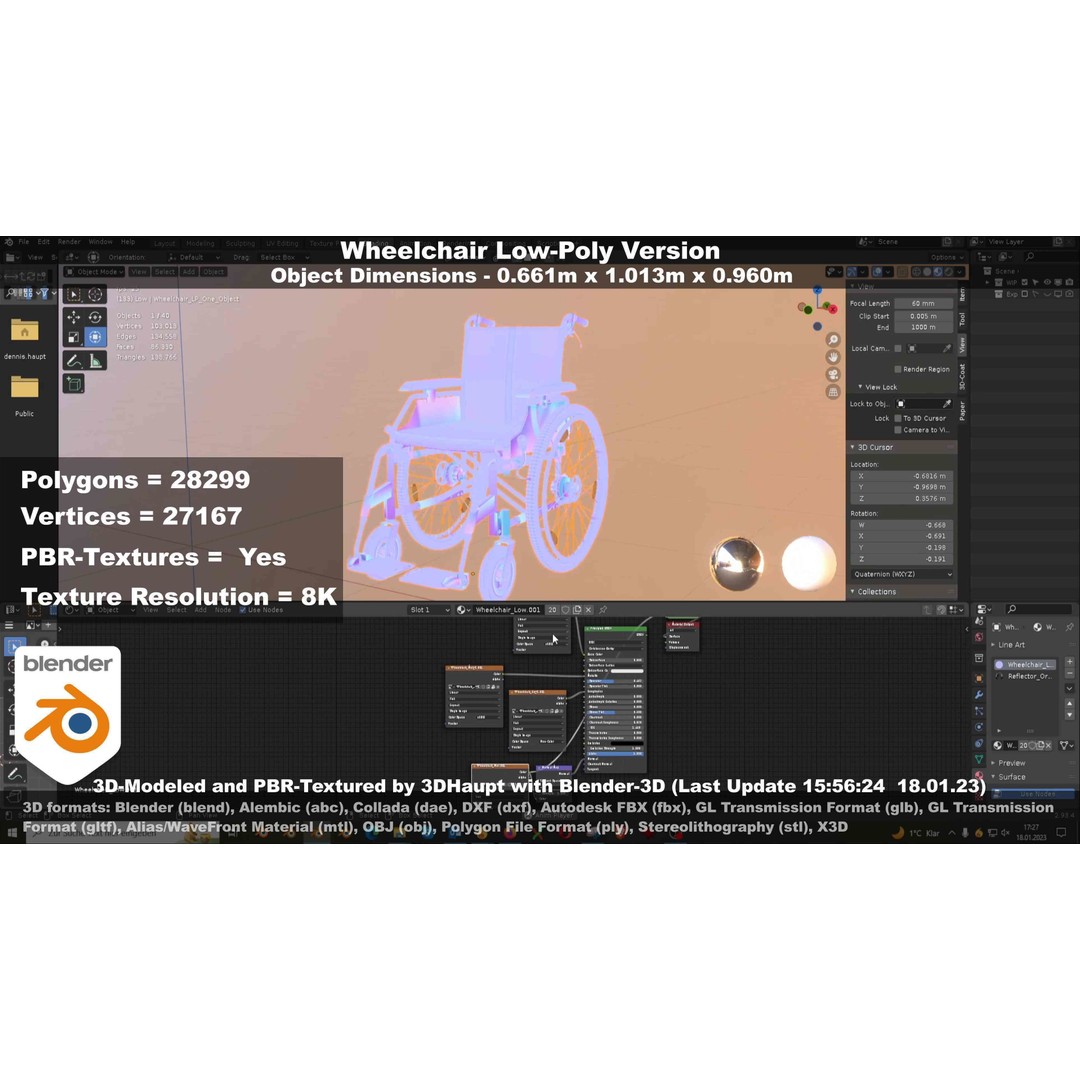 Wheelchair 3D Model – Low Poly PBR Textured Game Asset, FBX & OBJ - View 109