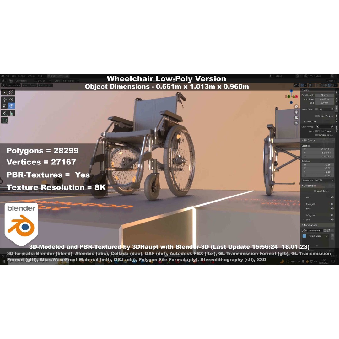 Wheelchair 3D Model – Low Poly PBR Textured Game Asset, FBX & OBJ - View 110