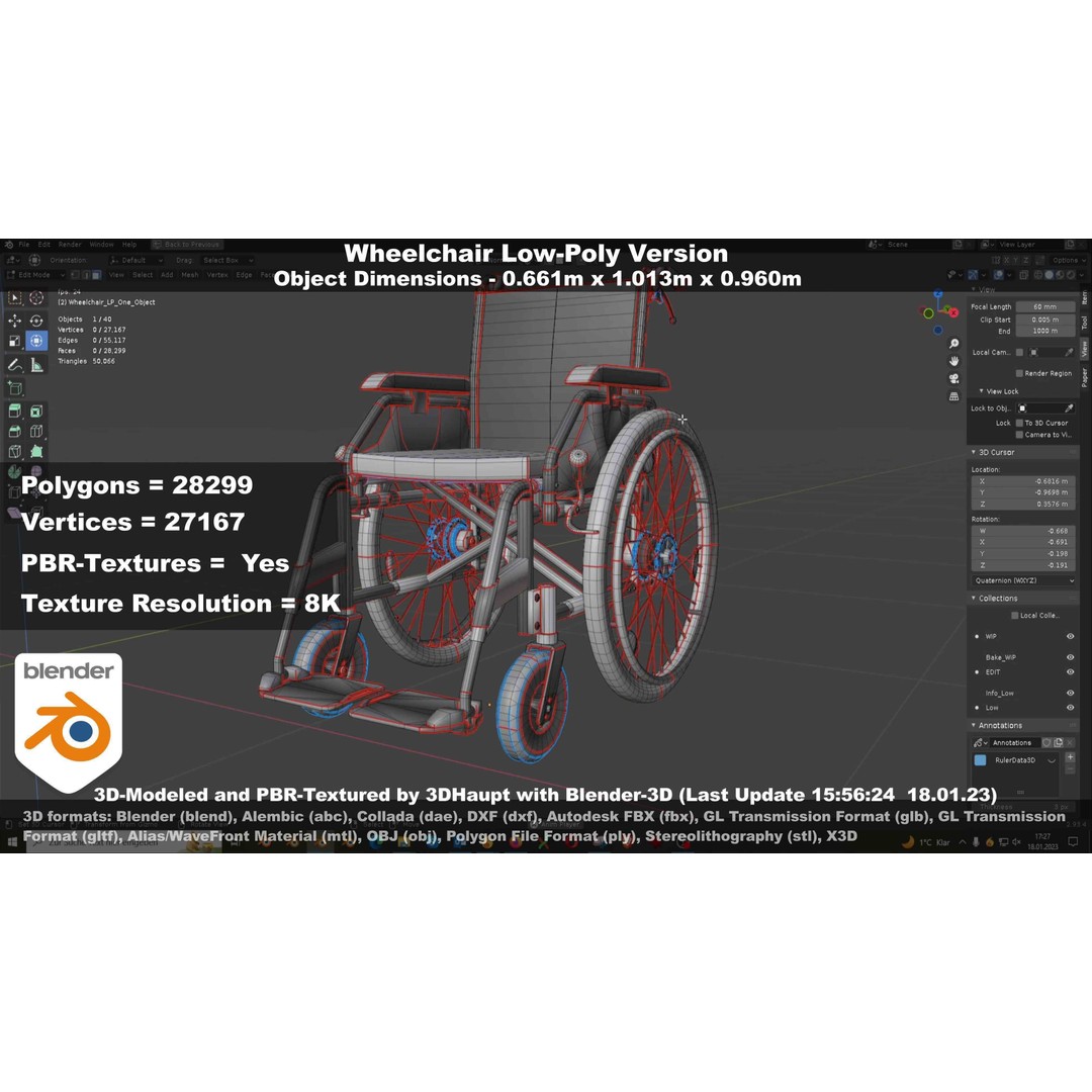Wheelchair 3D Model – Low Poly PBR Textured Game Asset, FBX & OBJ - View 112