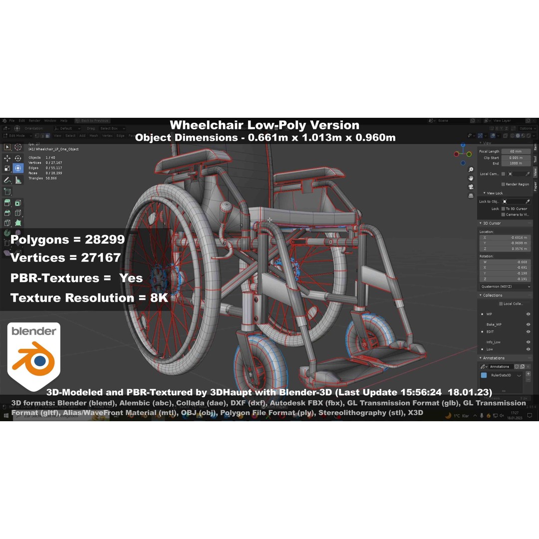Wheelchair 3D Model – Low Poly PBR Textured Game Asset, FBX & OBJ - View 113
