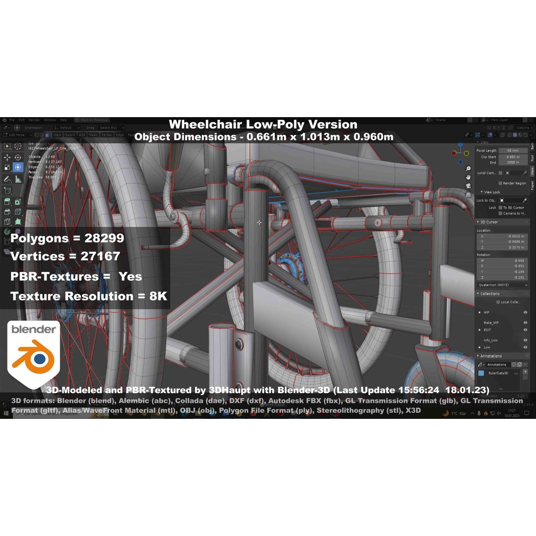 Wheelchair 3D Model – Low Poly PBR Textured Game Asset, FBX & OBJ - View 114