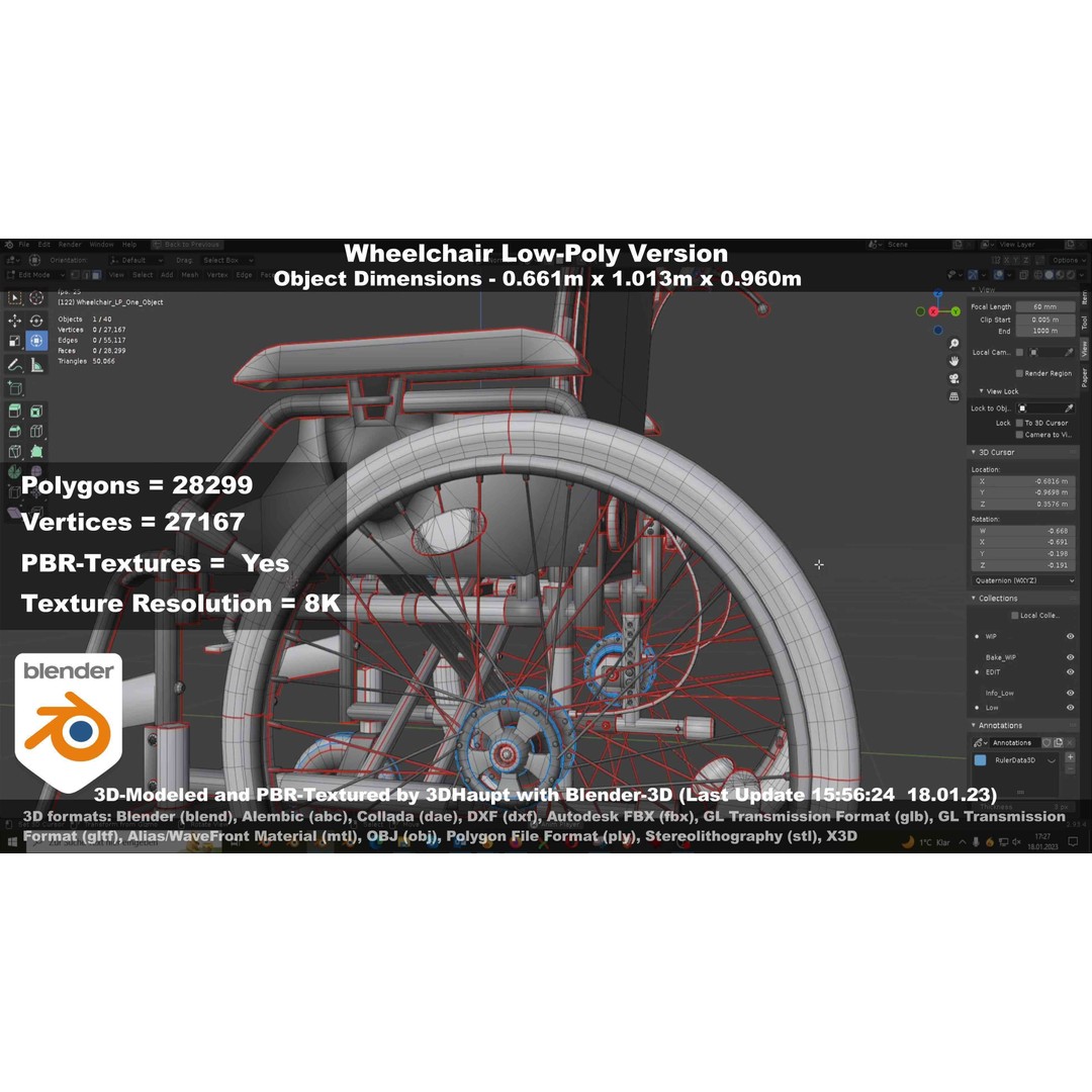 Wheelchair 3D Model – Low Poly PBR Textured Game Asset, FBX & OBJ - View 115