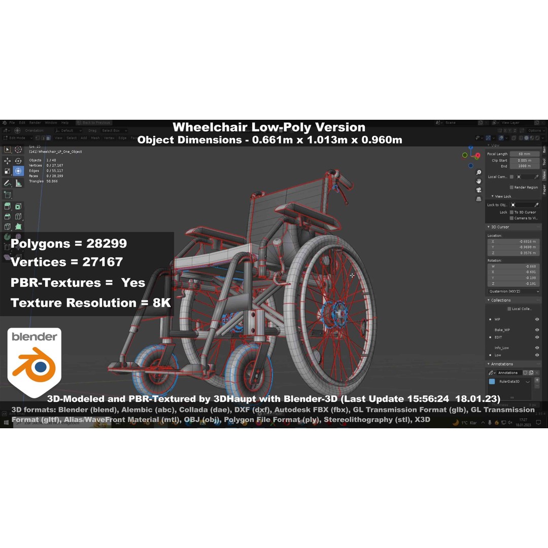 Wheelchair 3D Model – Low Poly PBR Textured Game Asset, FBX & OBJ - View 116